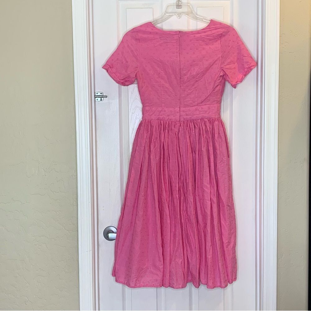 ModCloth Fabulous Fit and Flare Textured Fabric Shirt Pink Midi Dress Size 2 - Picture 3 of 13